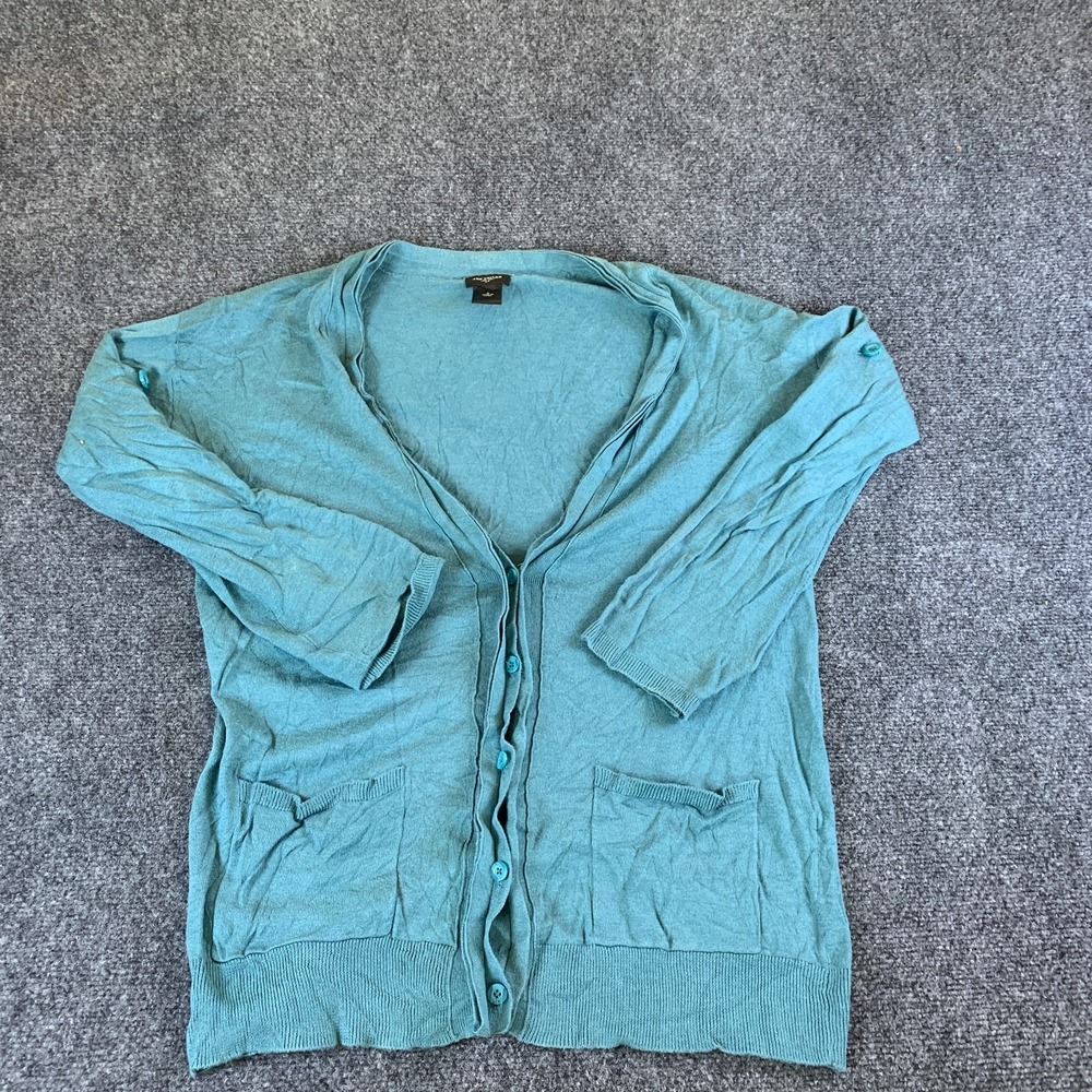 Ann Taylor Cardigan Sweater Womens Small Teal Green Cotton Modal Button Front